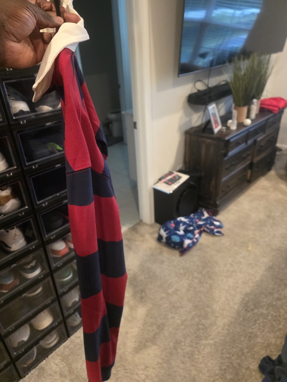 Polo by Ralph Lauren Men's Red & Navy Striped Rugby Shirt - Picture 3 of 5